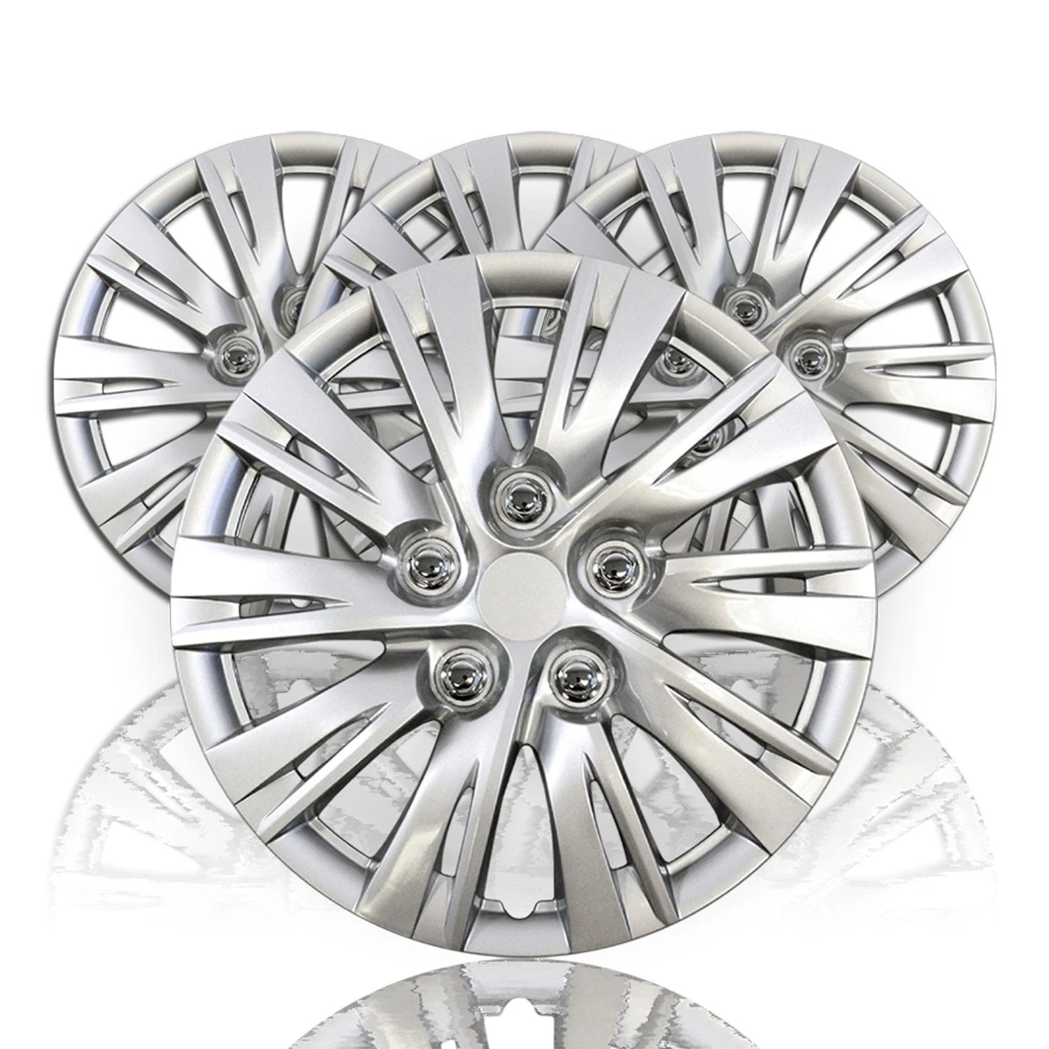 Wheel Covers Set of 4 15 Inch Silver 10 Split Spoke for Auto Reflections (Auto)