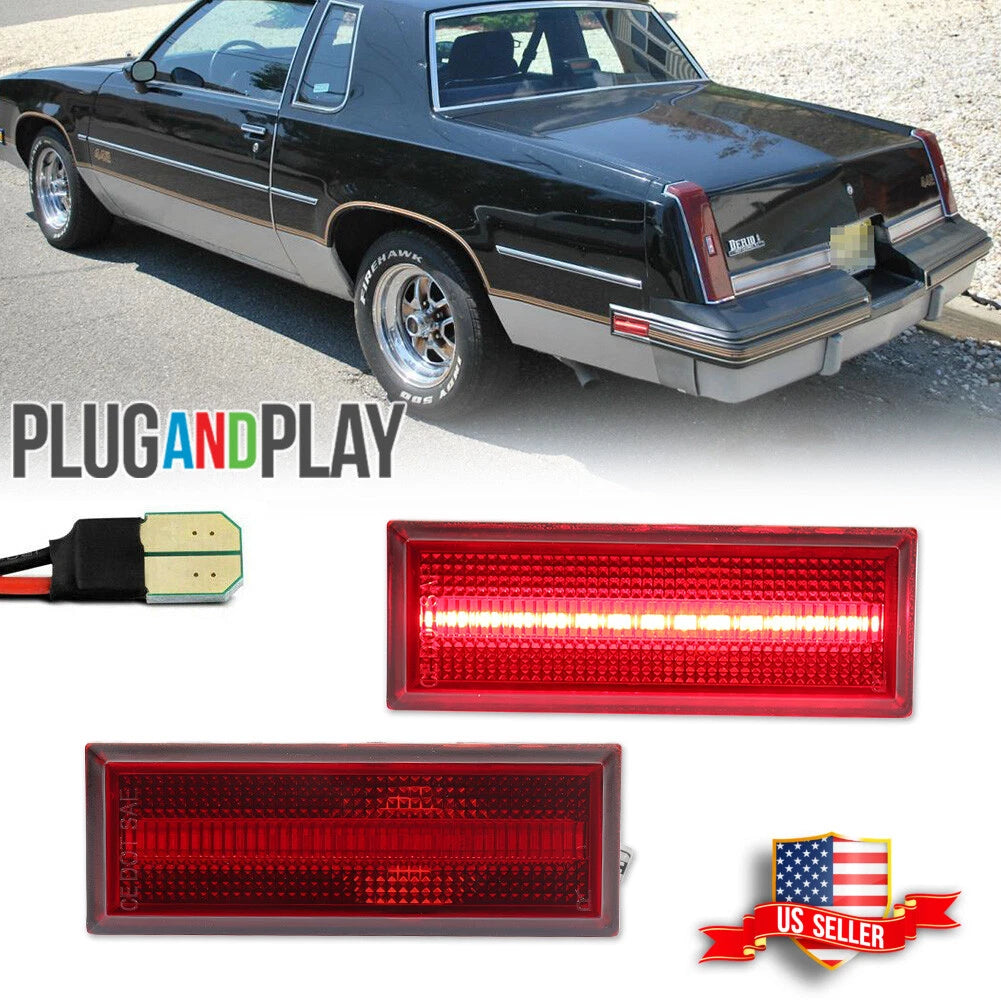 2X Red Lens LED Rear Side Marker Lights for Oldsmobile Cutlass (1981–1988)
