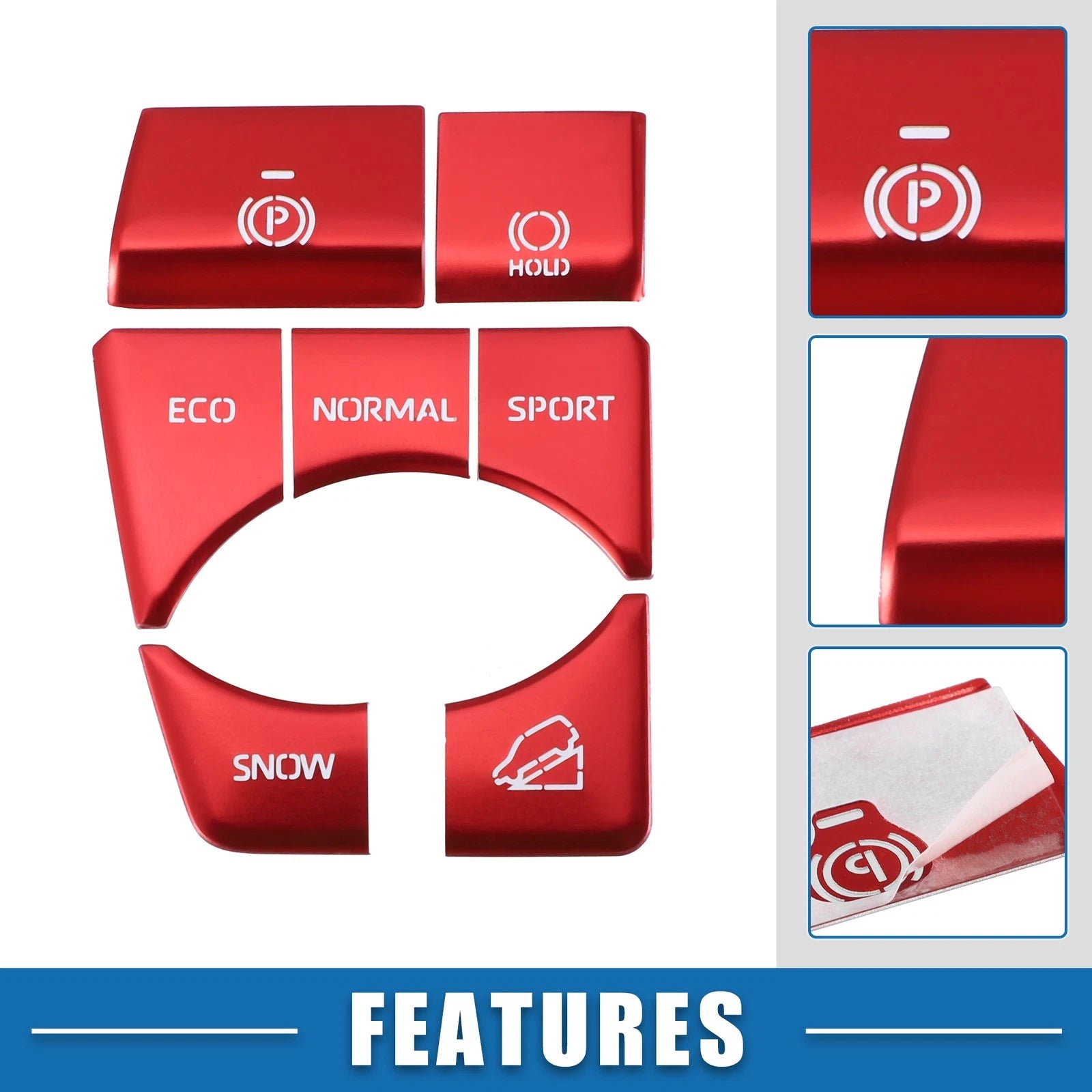 Set of 7 Handbrake Drive Mode Button Covers for Toyota RAV4 (2019–2022) Red