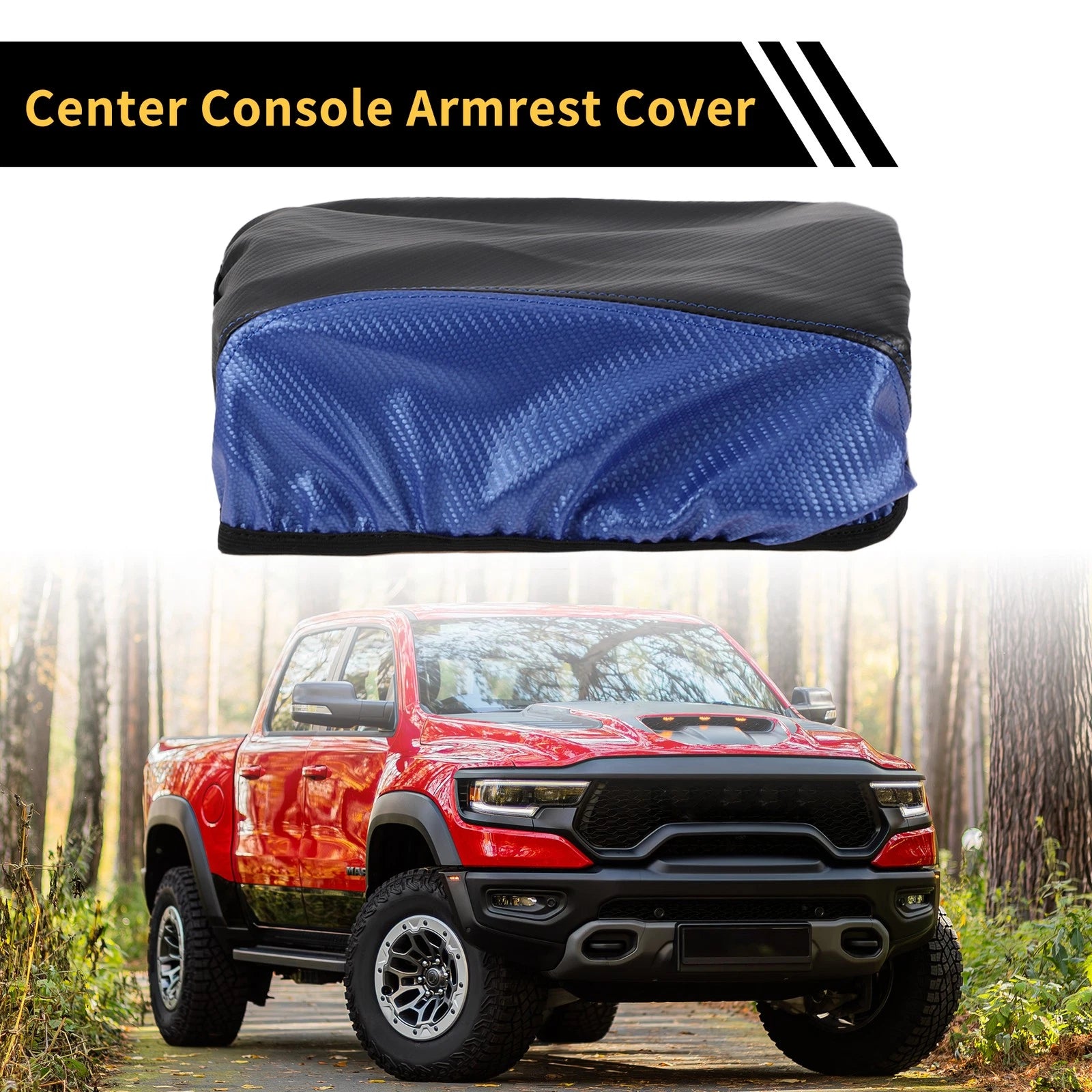 Center Console Lid Armrest Cover for Ford F-150 (Carbon Fiber, Black Blue)
