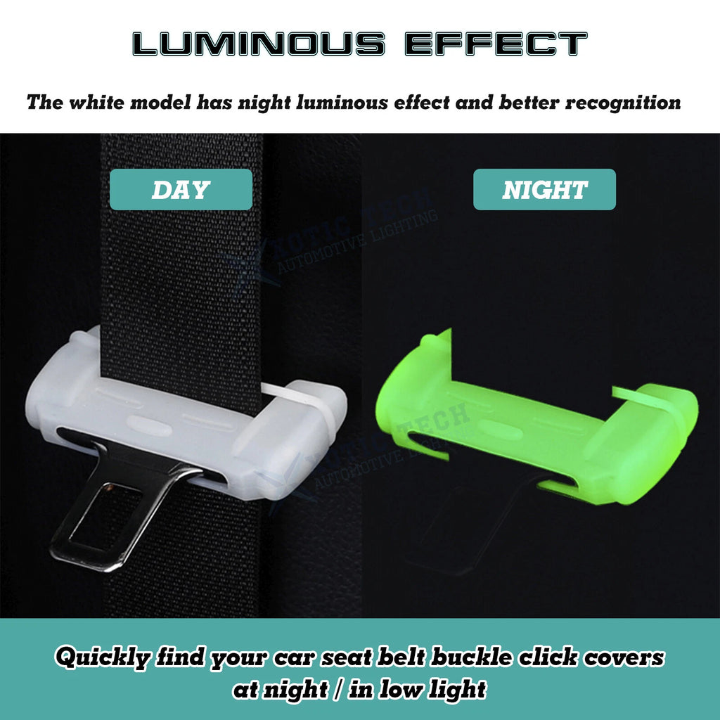 2X White Soft Silicone Luminous Seat Belt Buckle Cover for Universal (-)