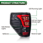 LED Tube Tail Lights for Ford F-150 (2009–2014) Red/Black Brake Lamps Assembly