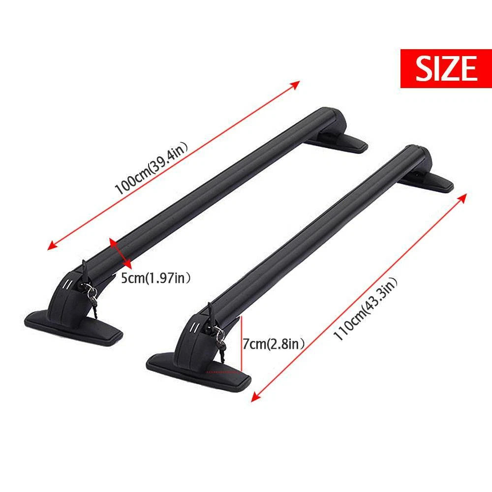 Roof Rail Luggage Rack for Car (110cm, Aluminum, Black, w/ Lock & Key)