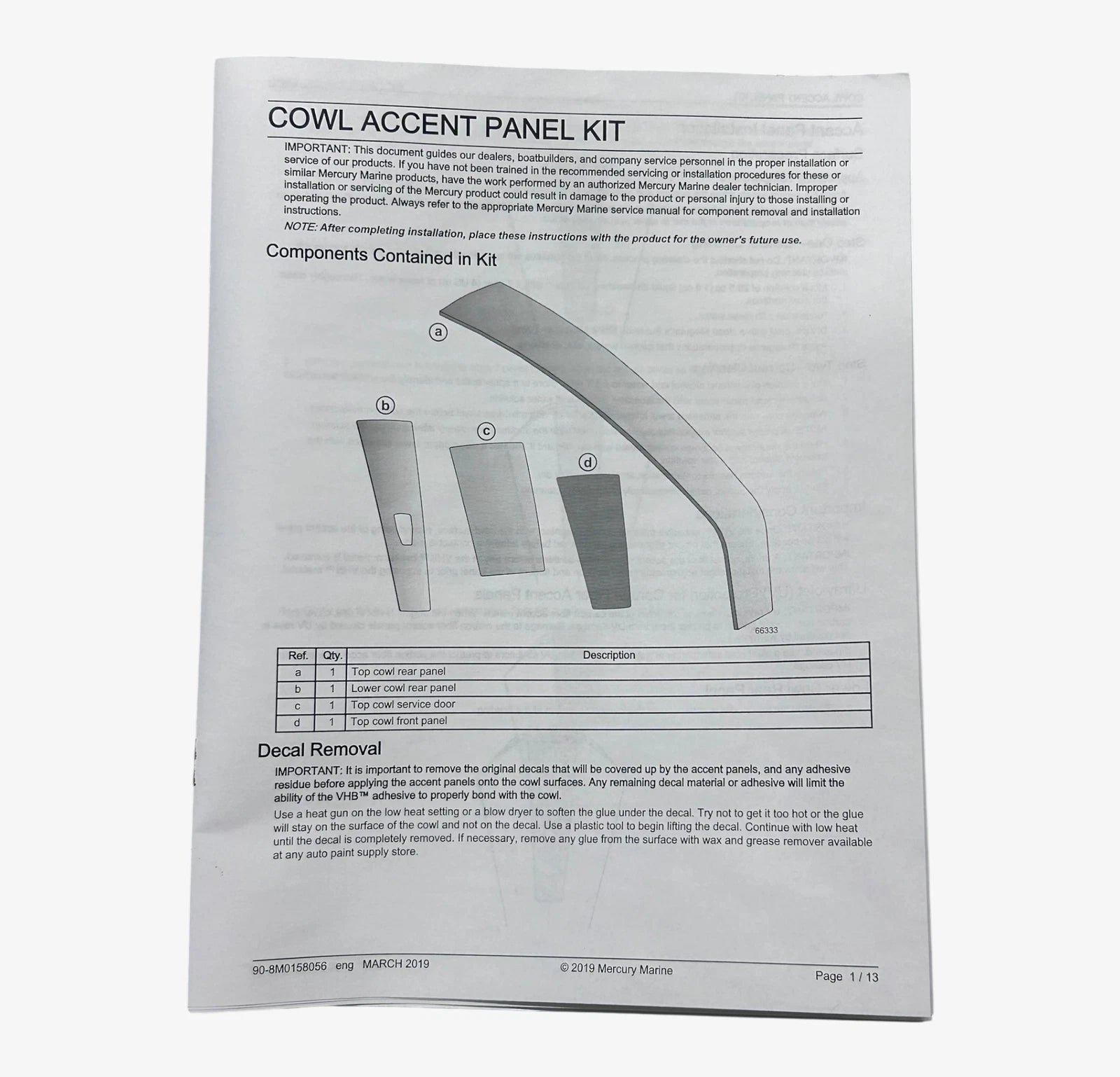 Cowling Accent Panel Kit for Mercury 450R V6/V8 (8M0147691) Red