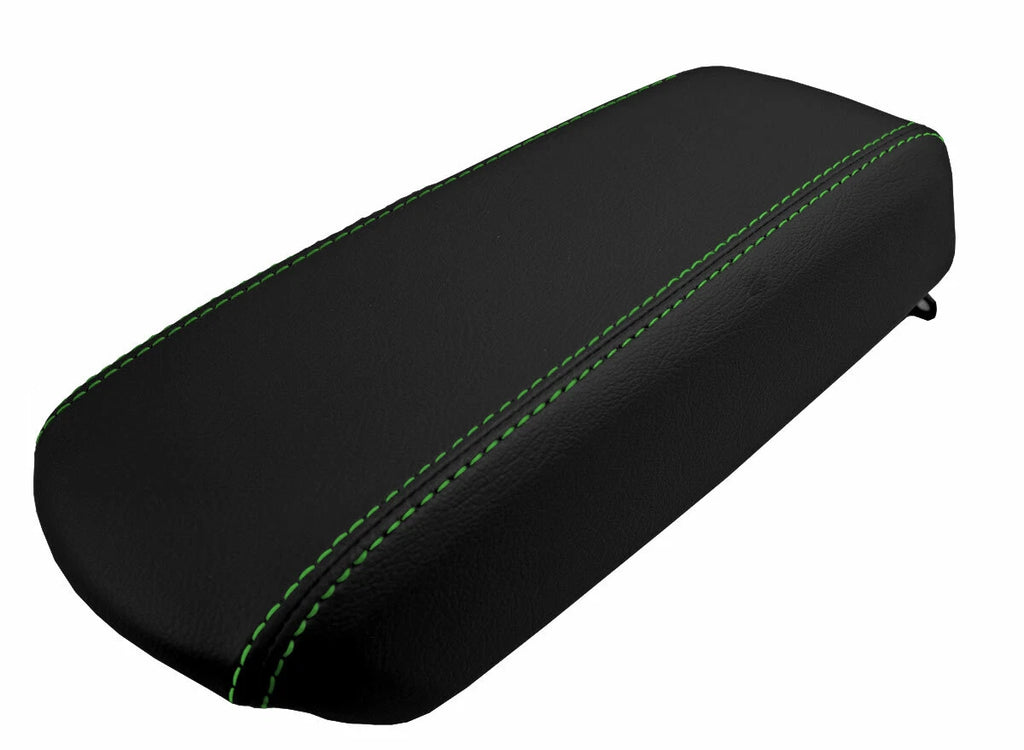 Leather Console Lid Armrest Cover for Ford Focus (2008–2011) Black Green Stitch