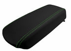 Leather Console Lid Armrest Cover for Ford Focus (2008–2011) Black Green Stitch