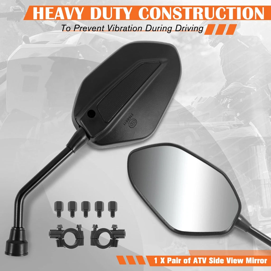 Universal Convex ATV Handlebar Mount Side View Mirrors (Set of 2)