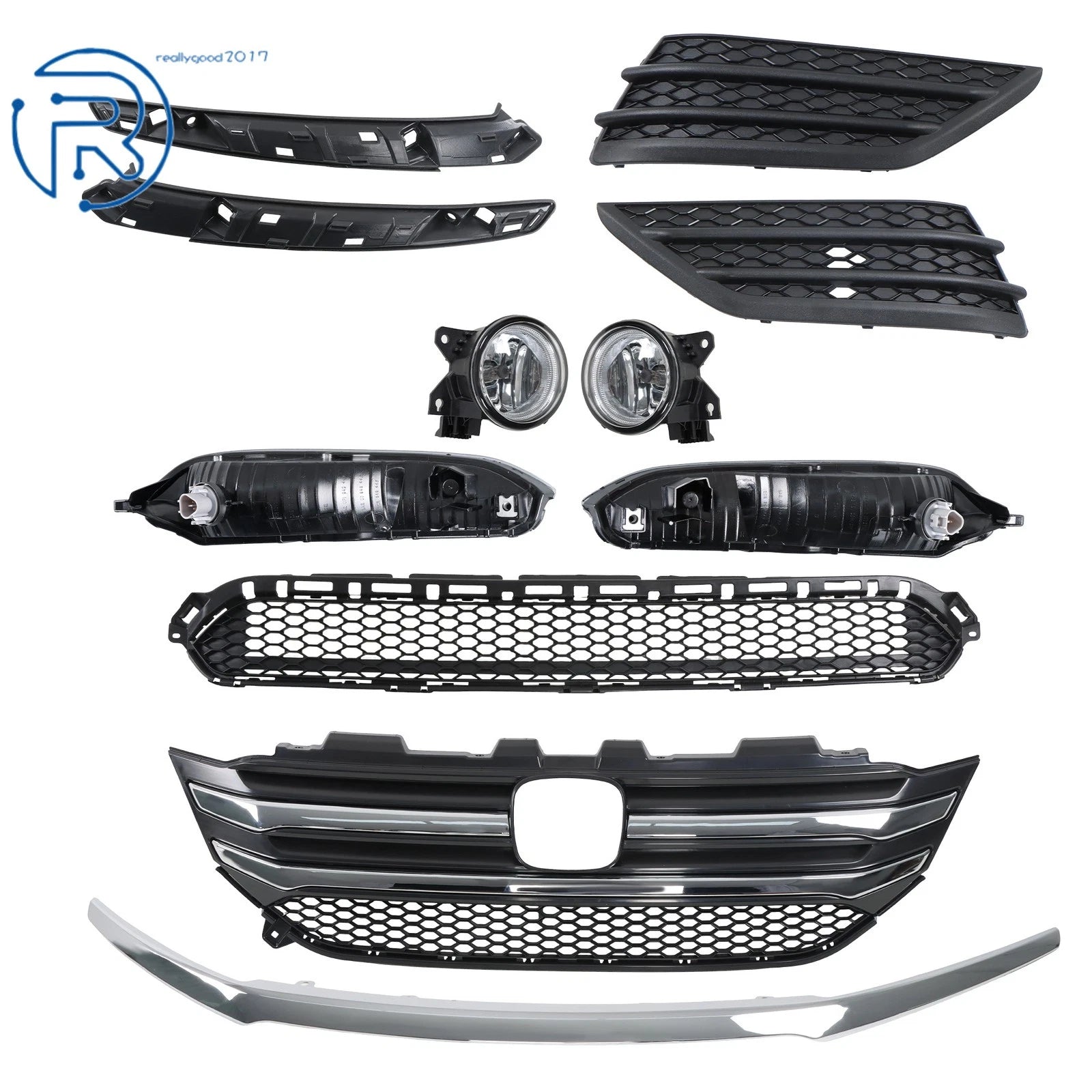 Front Bumper Grille Set with Fog Lamps for Honda Pilot (2016-2018)