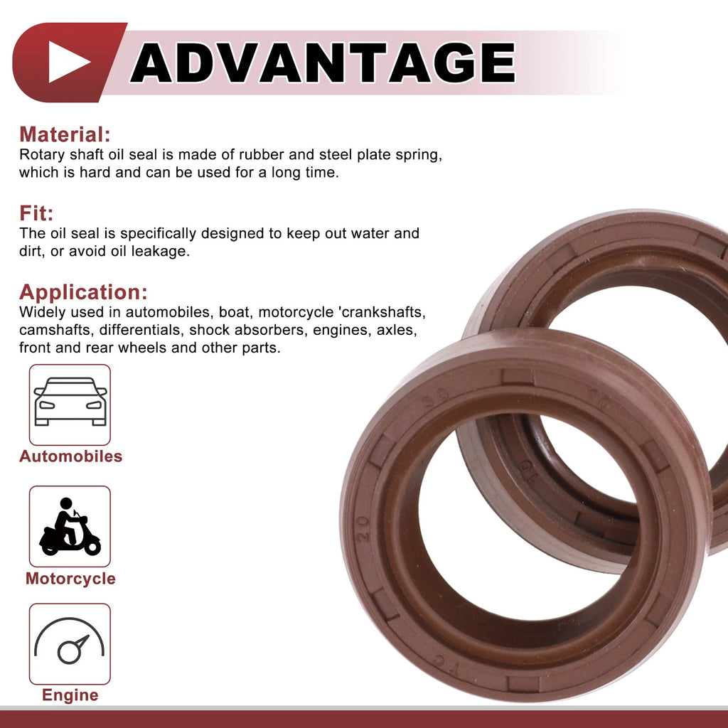 Set of 2 Oil Seal Rotary Shaft Seal FKM Rubber 20x30x10mm