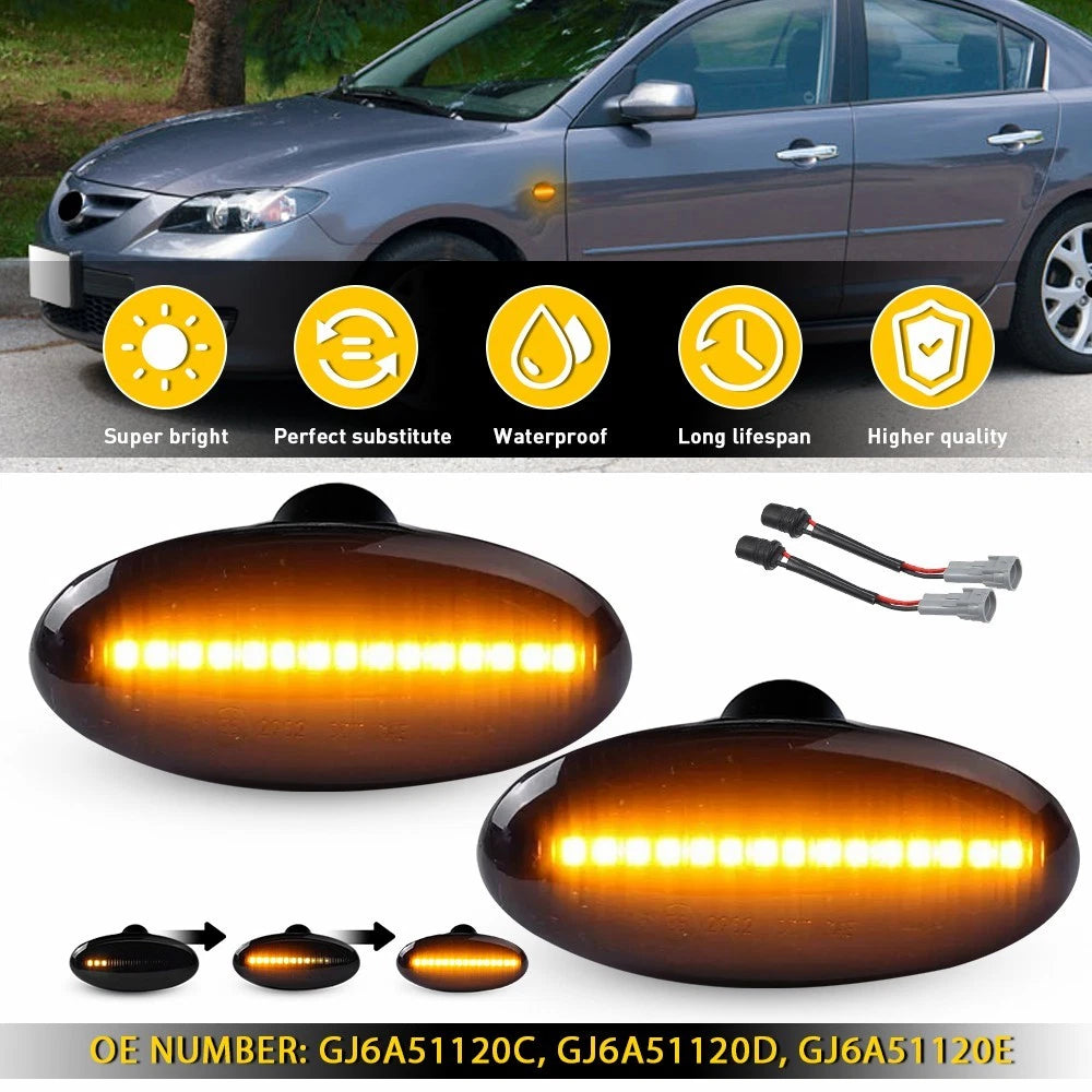 2X Dark Smoke Amber LED Front Fender Side Marker Lights for Mazda 2/3/5/MPV (2003–2015)