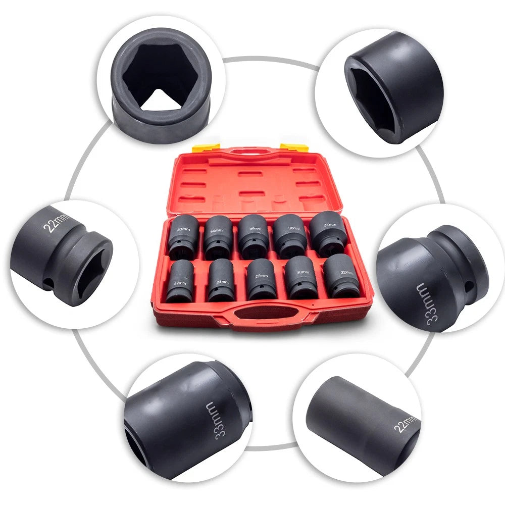 Set of 10 Deep Impact Sockets for Metric Vehicles (22mm-24mm)