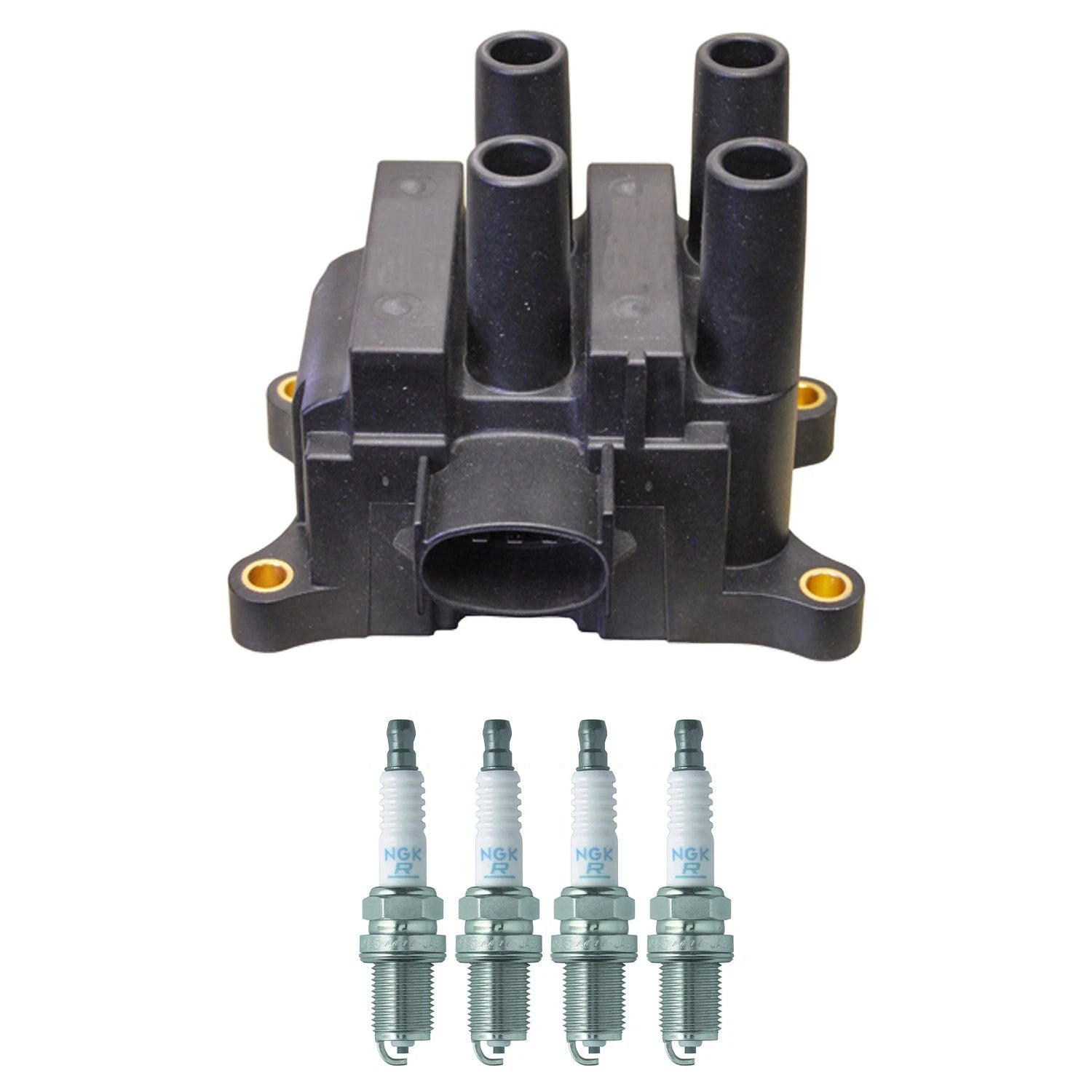 Denso Ignition Coil & 4 NGK Spark Plugs for Mazda B2300 Ranger (1998–2000)