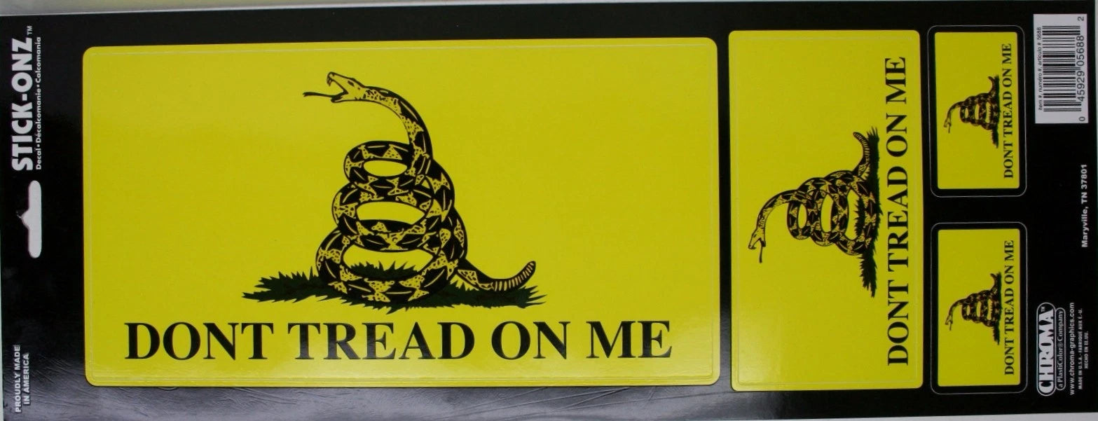Set of 4 Don't Tread on Me Snake Military POW Stickers - Yellow Decals