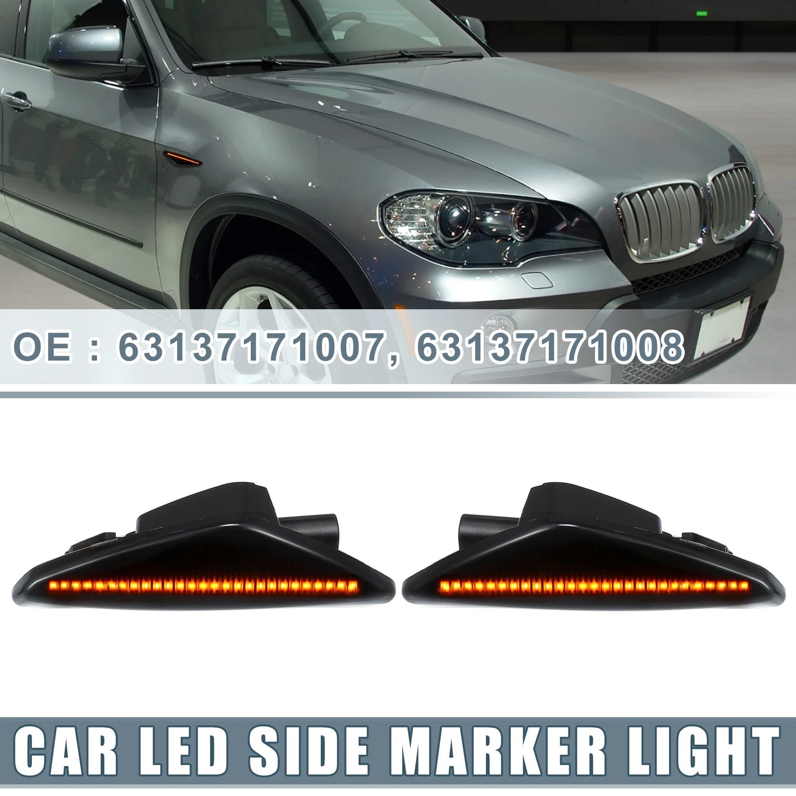 2X LED Side Marker Amber Light 63137171007 for BMW X3 (2011–2014) Black Lens