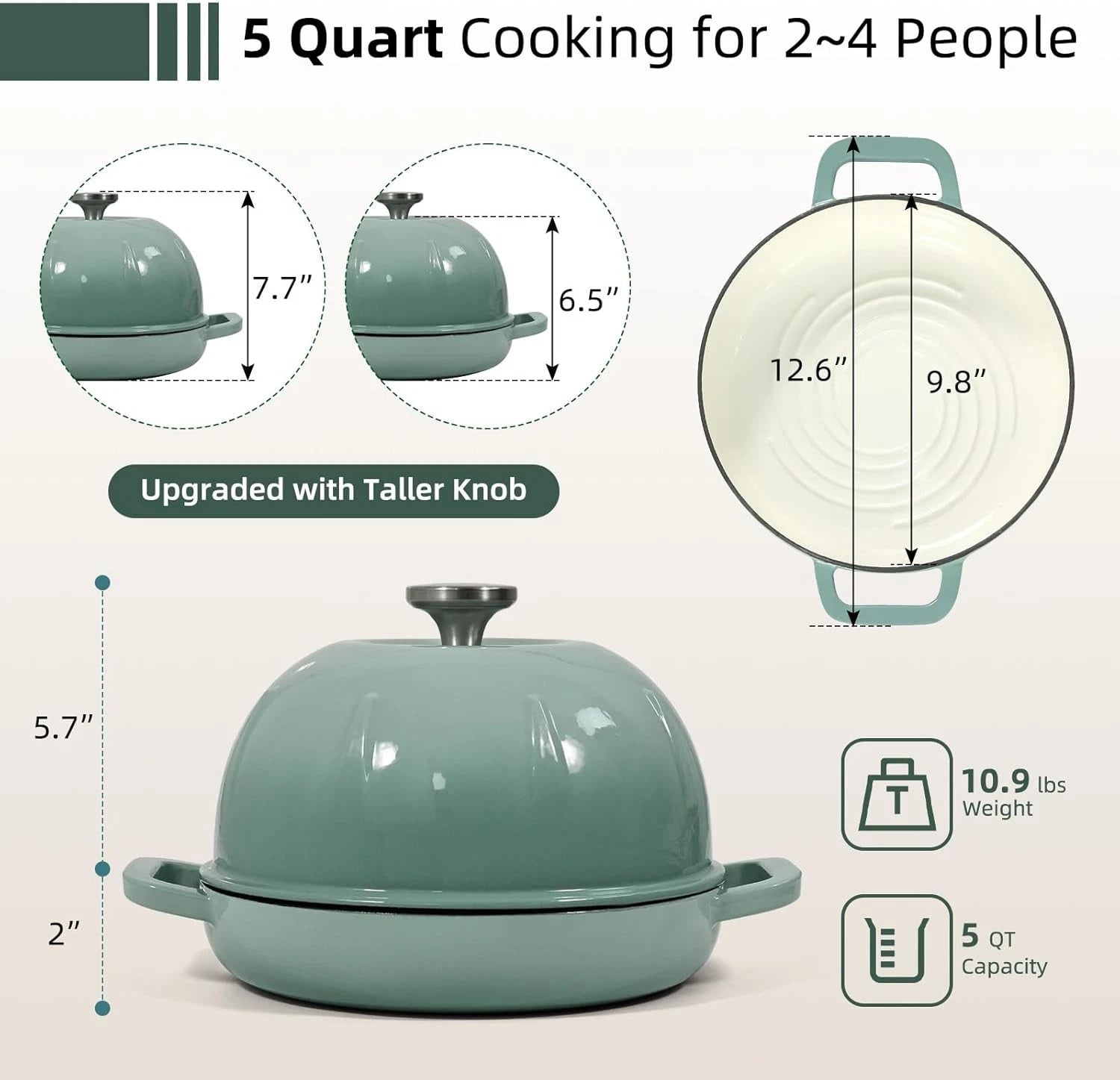 5QT Enameled Dutch Oven for Sourdough Bread with Silicone Sling