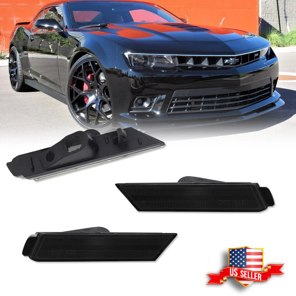 2X Smoked Black Lens Front Side Marker Lights for Chevy Camaro (2010–2015)