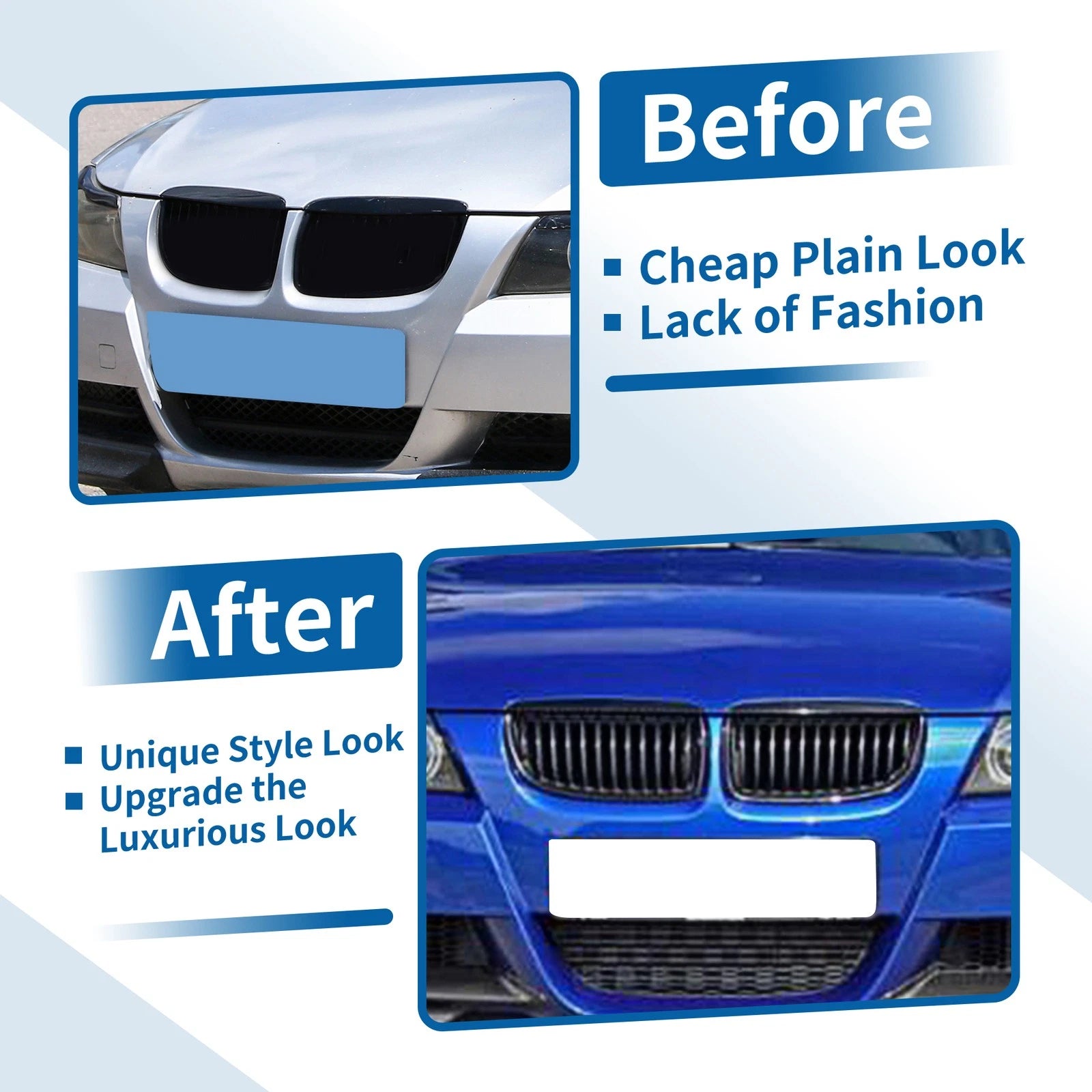 Front Hood Bumper Grille for BMW 325i E90 (2006–2013) Matte Black Pair