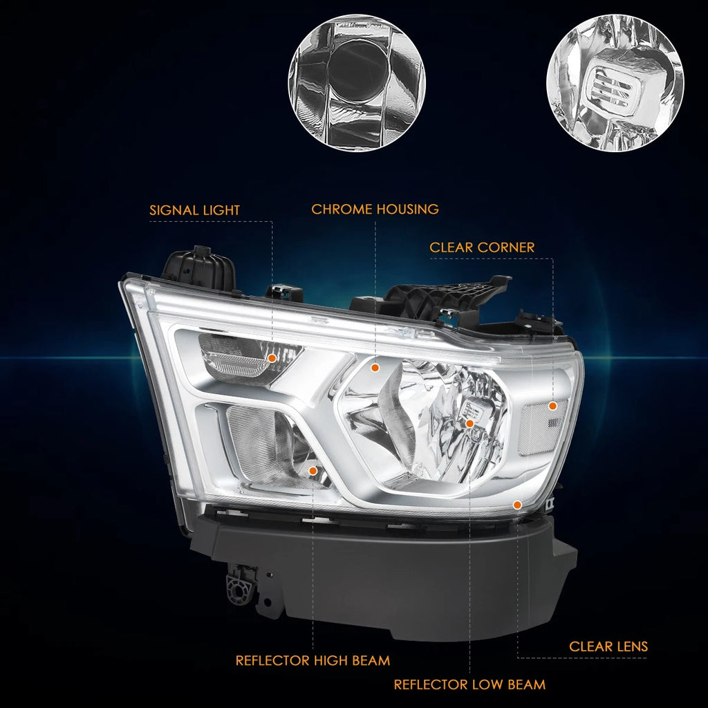 Headlight Assembly for Ram 1500 (2019–2024) Chrome Housing Clear Corner