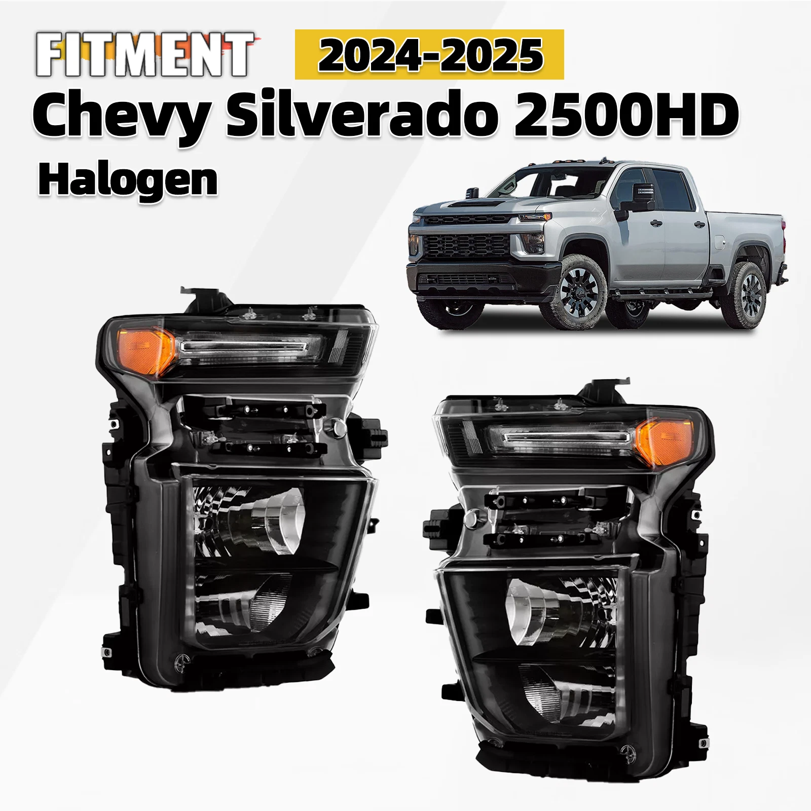 Halogen Headlight Set for Chevy Silverado 2500HD 3500HD (2024–2026)