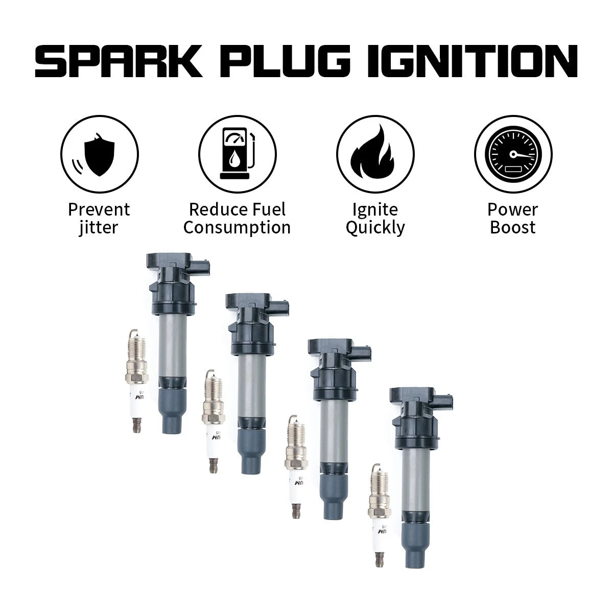Set of 4 Ignition Coils + 4 Spark Plugs for Cadillac STS (2006–2010) 4.4L 4.6L V8