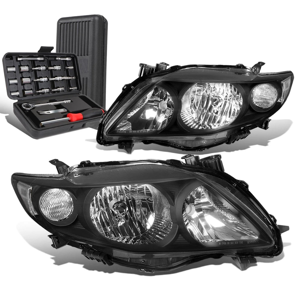 Pair of Black/Clear Signal Headlight Lamps for Toyota Corolla (2009–2010)