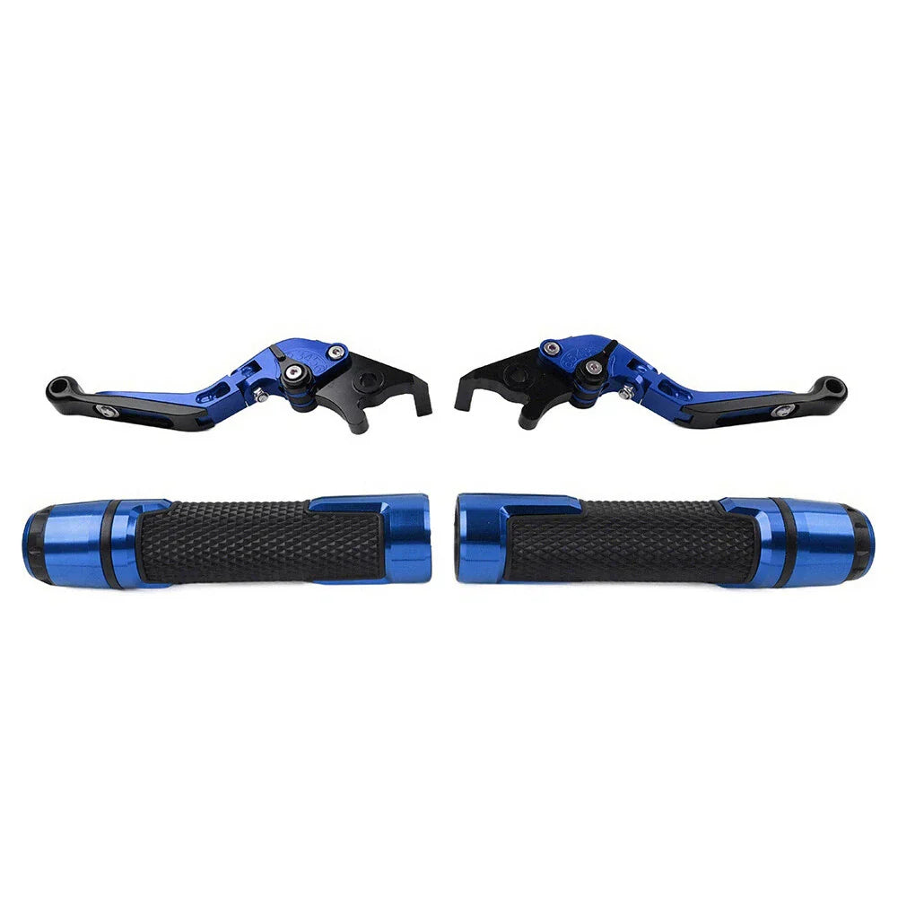 Blue Extendable Brake Clutch Levers & Handlebar Grips for Suzuki GSXS125