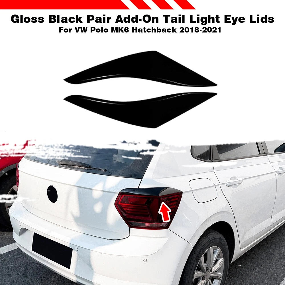 Gloss Black Tail Light Eye Lids Covers for VW Polo Hatchback (2018–2021)