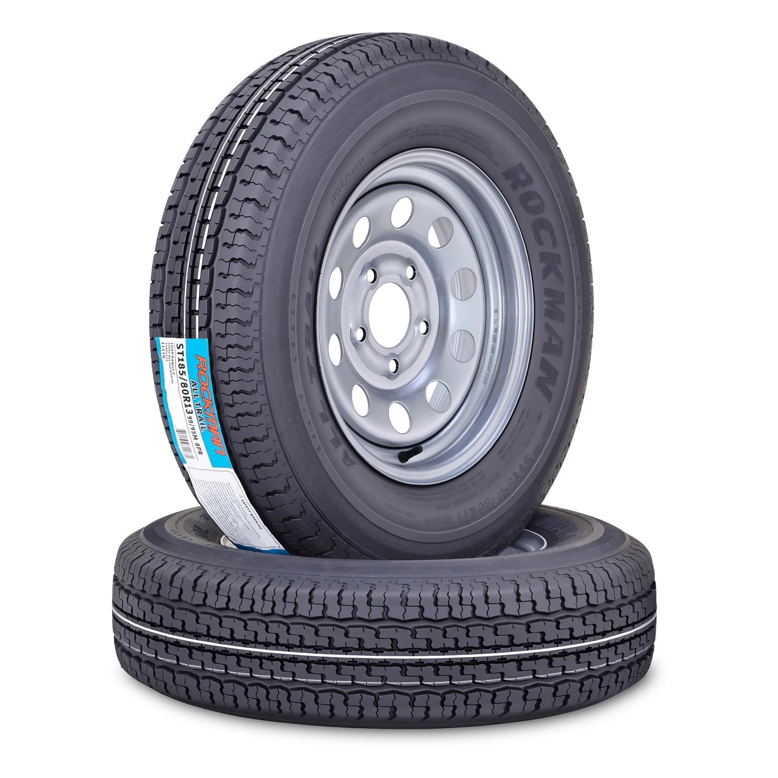 Set of 2 Trailer Tire Wheels ST185/80R13 8-Ply 5x4.5 PCD Silver Mod Rim