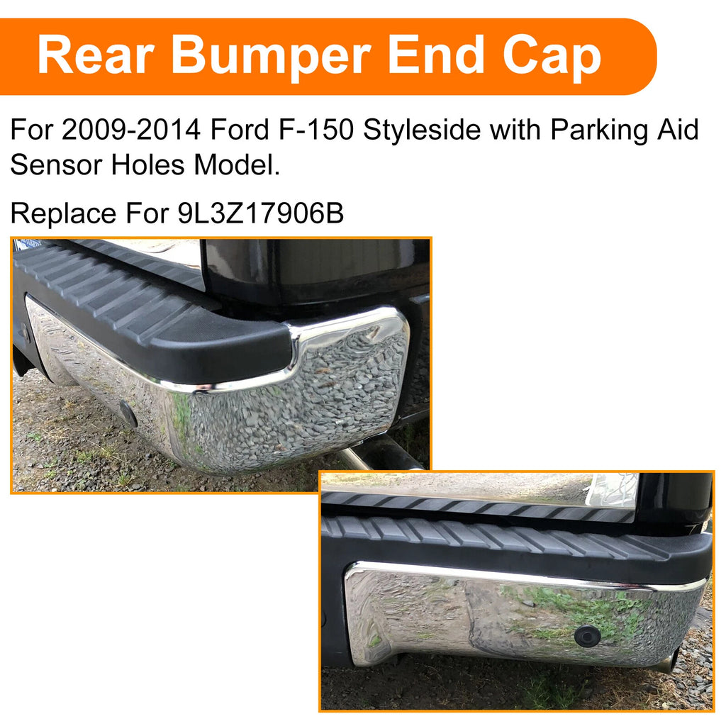 Steel Rear Bumper End Cap for Ford F150 (2009–2014) w/ Sensor Holes, Passenger Side