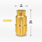 20Pc M12X1.5 Gold JDM Open End Bulge Spline Wheel Lug Nuts + Lock Key
