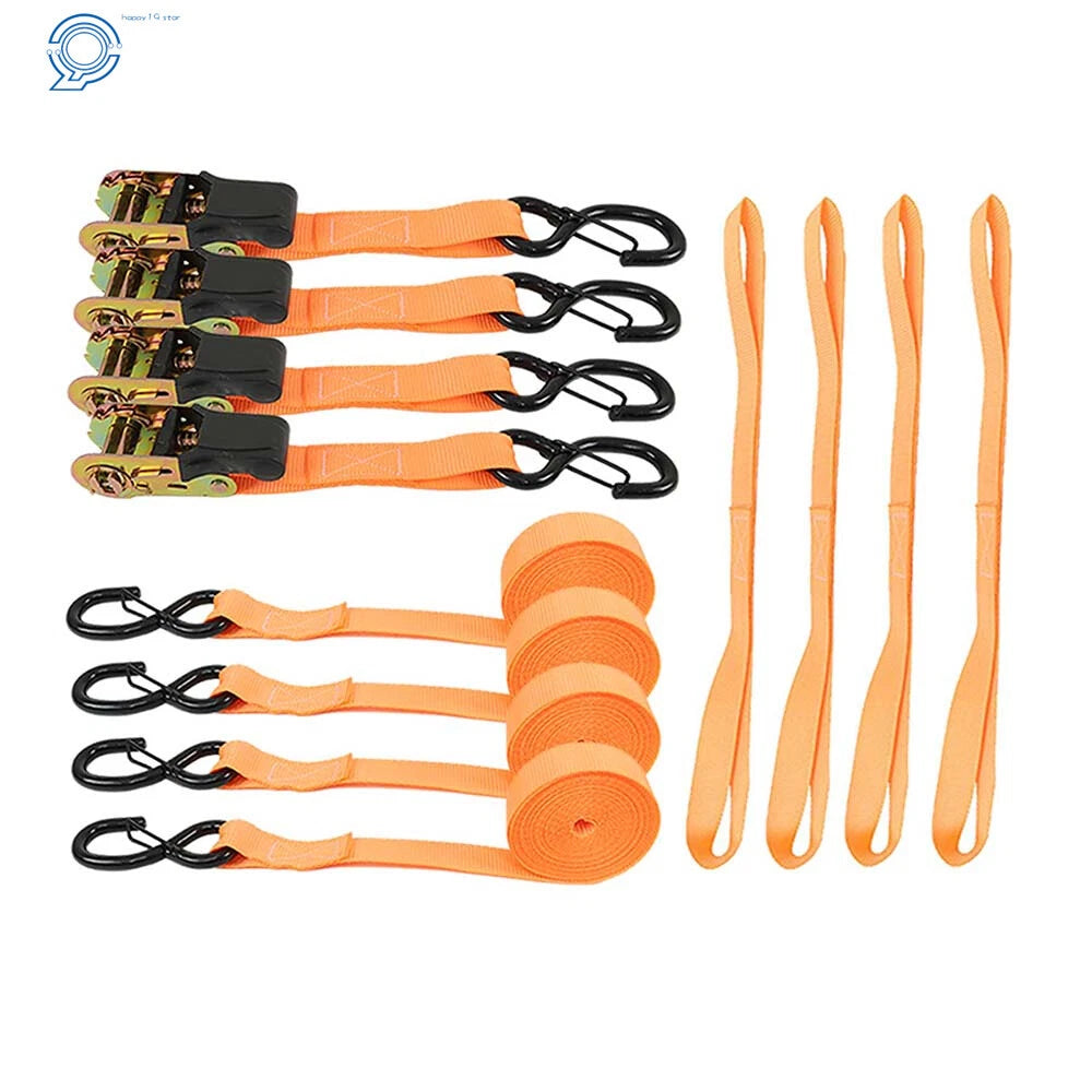 Set of 2 Orange Ratchet Straps for Motorcycle & Truck (2200lbs Breaking Resistance)