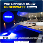 2-Pack RGBW Underwater Boat Lights for Boats (IP68, Dimmable, 12V DC) - FO4886