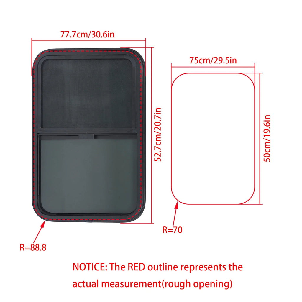 30" x 20" Horizontal Slider RV Window with Screen for Trailers