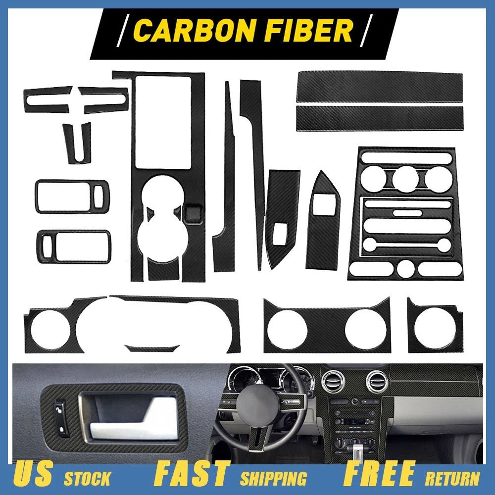 22Pcs Carbon Fiber Interior Trim Cover for Ford Mustang (2005–2009)
