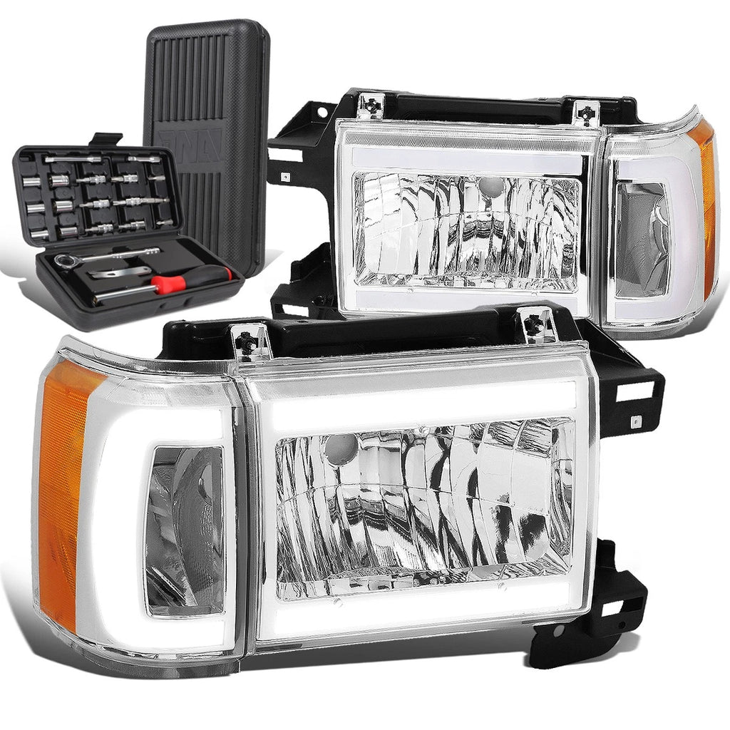 LED DRL Bar Headlight for Ford Bronco (1987–1991) - Chrome Amber Signal