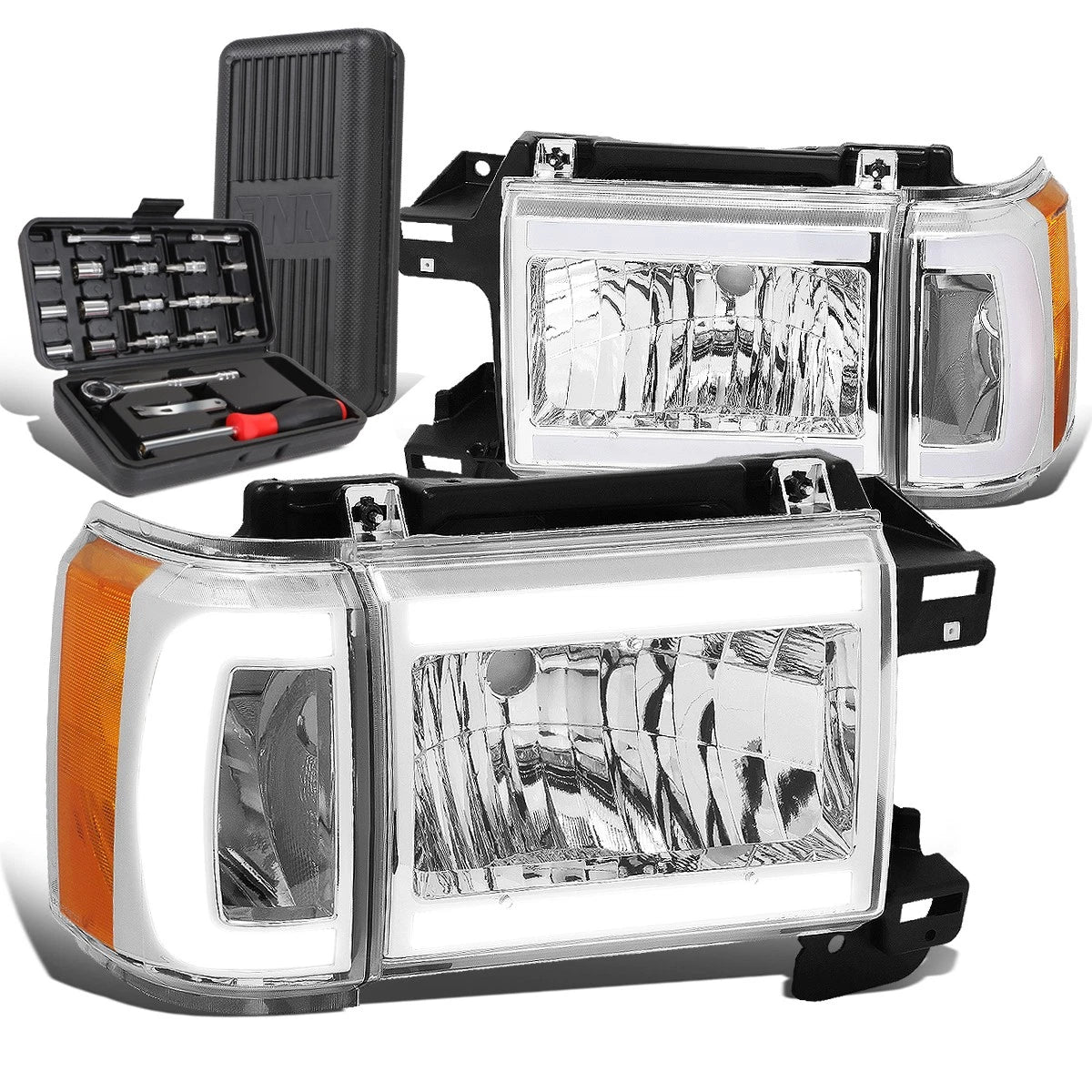 LED DRL Bar Headlight for Ford Bronco (1987–1991) - Chrome Amber Signal