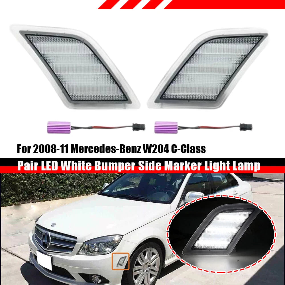 White LED Side Marker Lamp Light Clear Lens for Benz W204 C-Class (2008–2011)