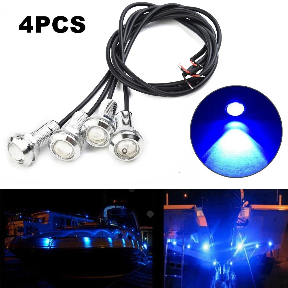 4x Blue LED Boat Light for Marine (Waterproof, Outrigger, Spreader, Transom)