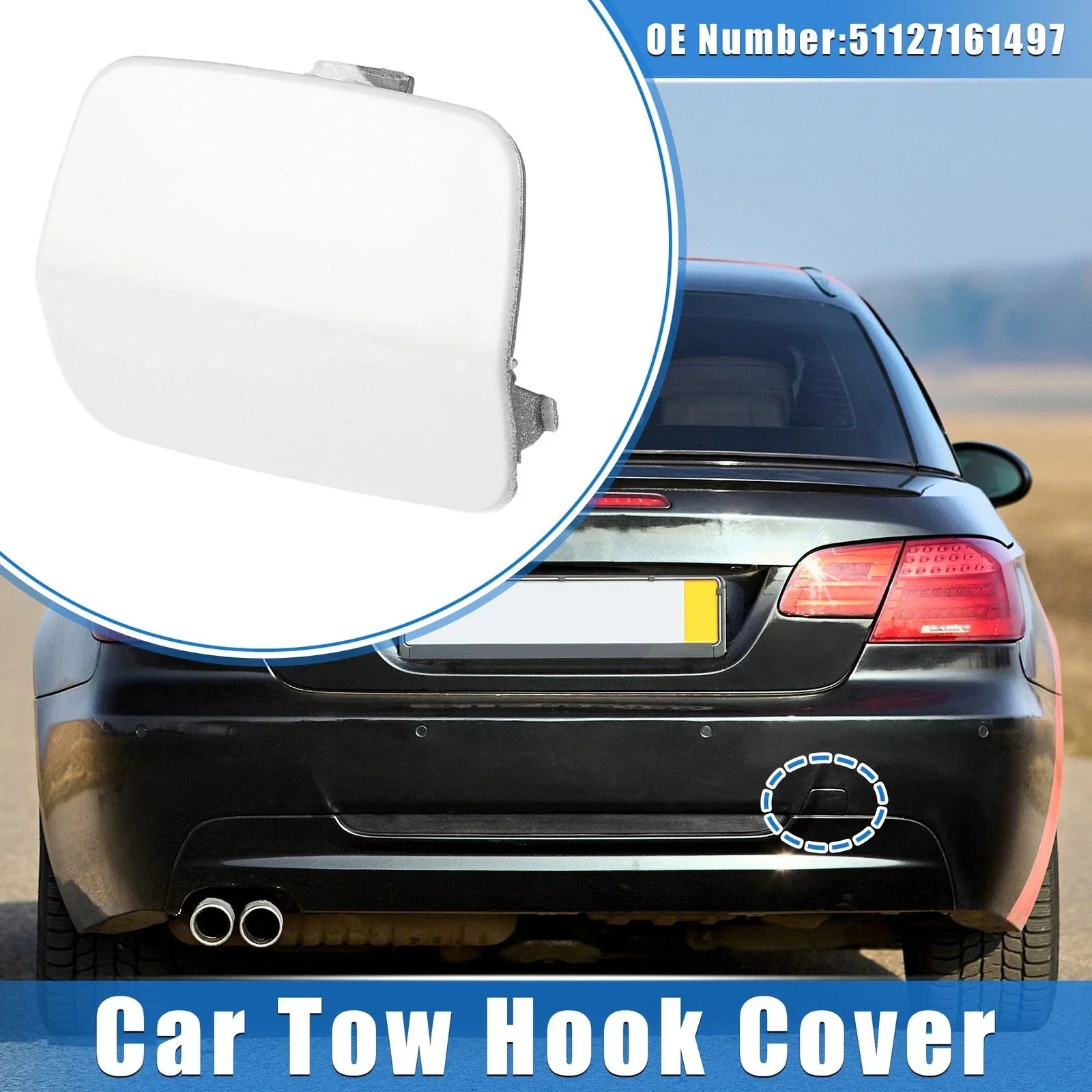 Tow Hook Eye Hole Cover Cap for BMW 3-Series (2007 - 2010) White Rear Right