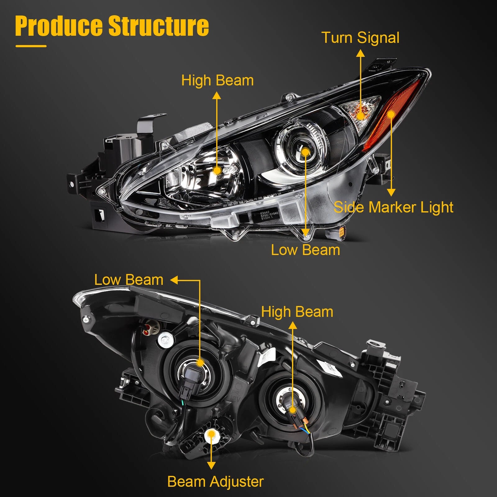 Headlight Assembly for Mazda 3 (2014–2016) with Projector Left Side