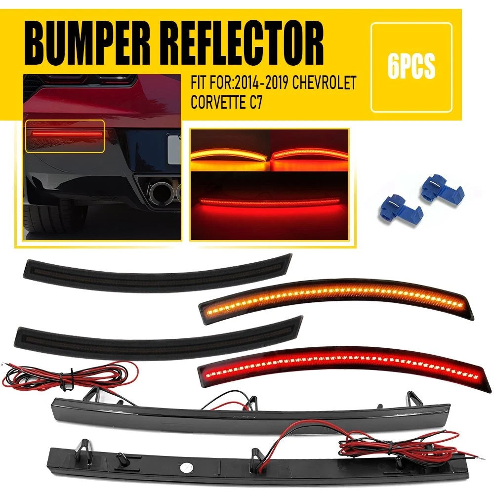 6X Smoked LED Bumper Rear Reflector Lights for Chevrolet Corvette C7 (2014–2019)