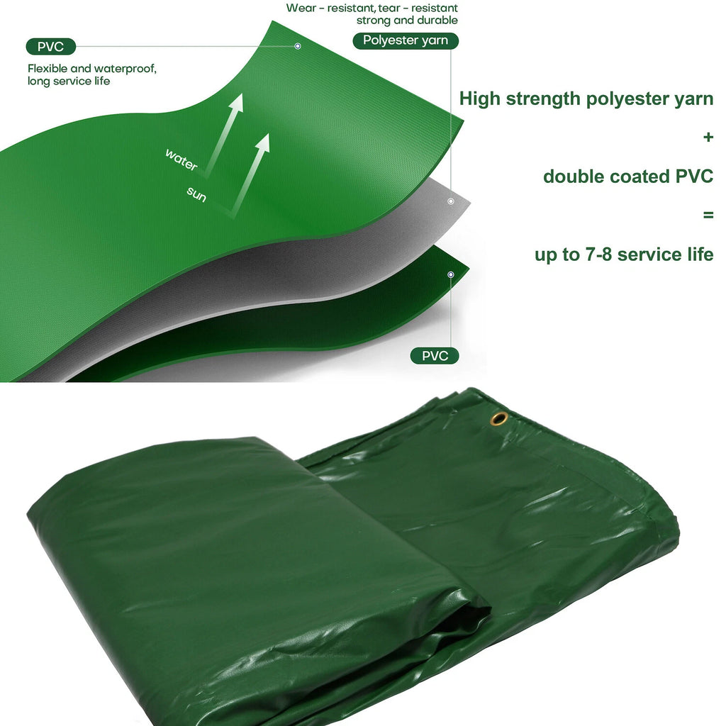 10'x20' Heavy Duty Green PVC Waterproof Tarp Cover for Patio Shelter