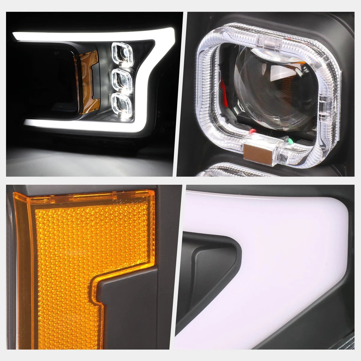 Sequential Square LED DRL Projector Headlights for Ford F150 (2018–2020)