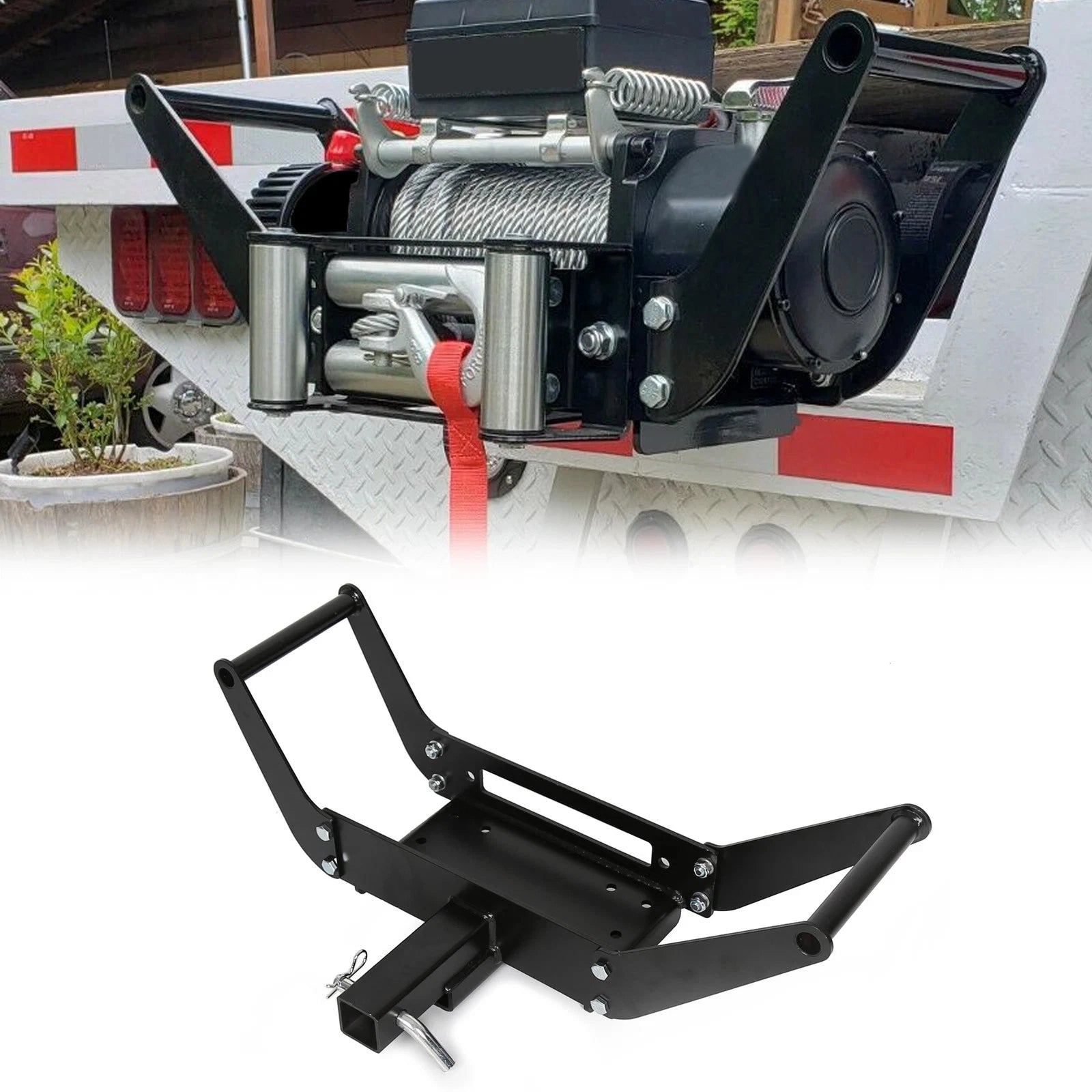 Foldable Winch Mounting Plate for Truck SUV (2" Tow Hitch Receiver)