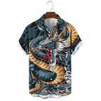 Casual Shirt for Men with Dragon Print, Short Sleeves (Beach Wear)