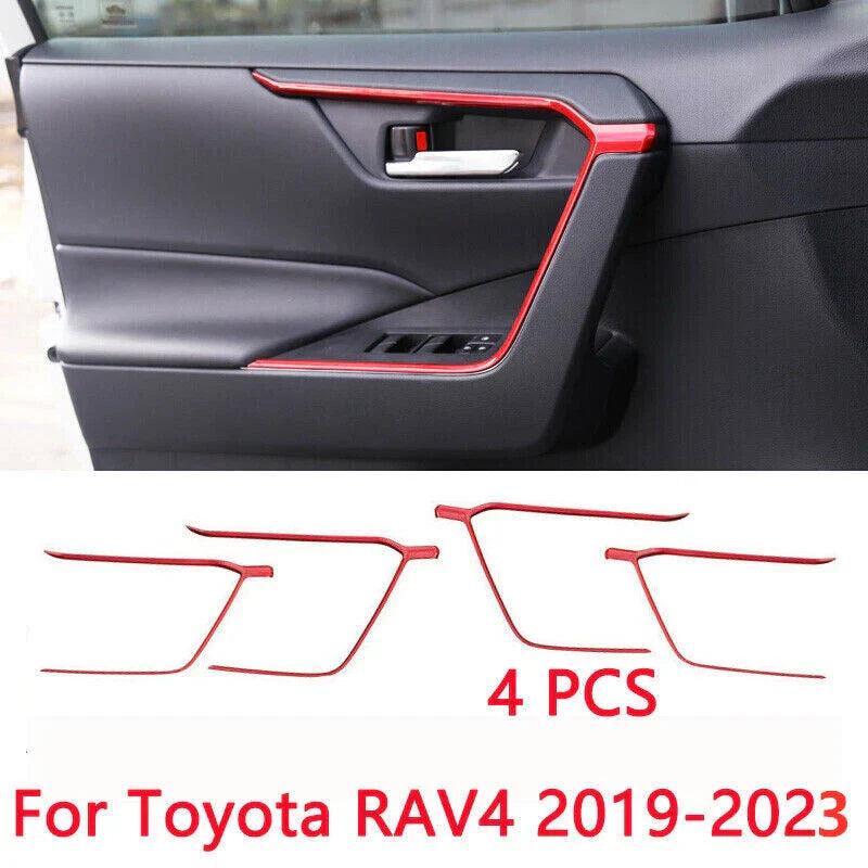 4 x ABS Red Door Upper Armrest Stripe Cover Trim for Toyota RAV4 (2019–2023)