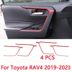 4 x ABS Red Door Upper Armrest Stripe Cover Trim for Toyota RAV4 (2019–2023)