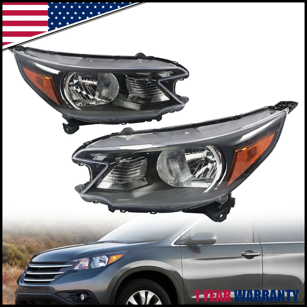 Headlamp Assembly Pair for Honda CR-V (2012–2014) Halogen Black