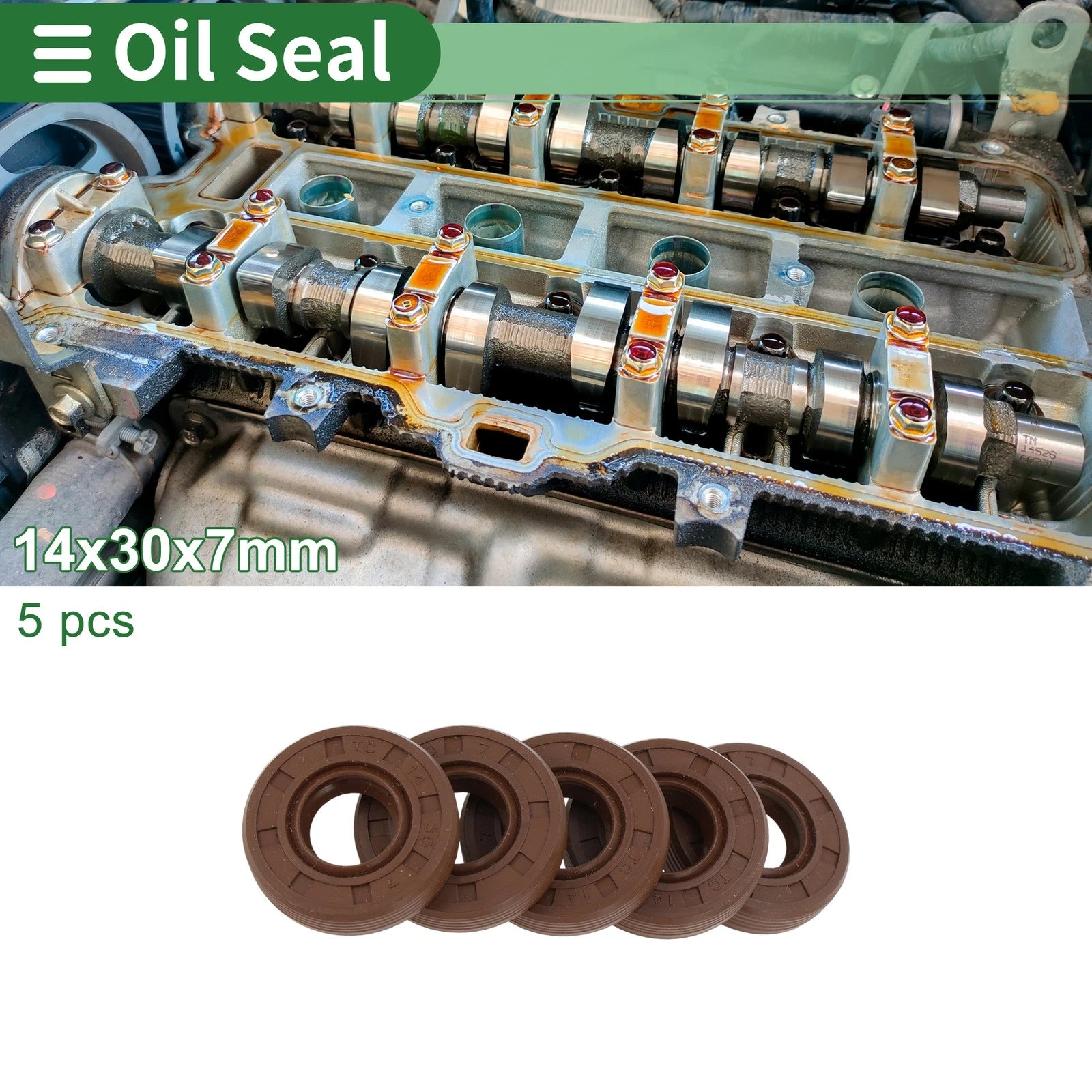 Oil Seal FKM Rubber 14x30x7mm for Various Models (5 Pcs)