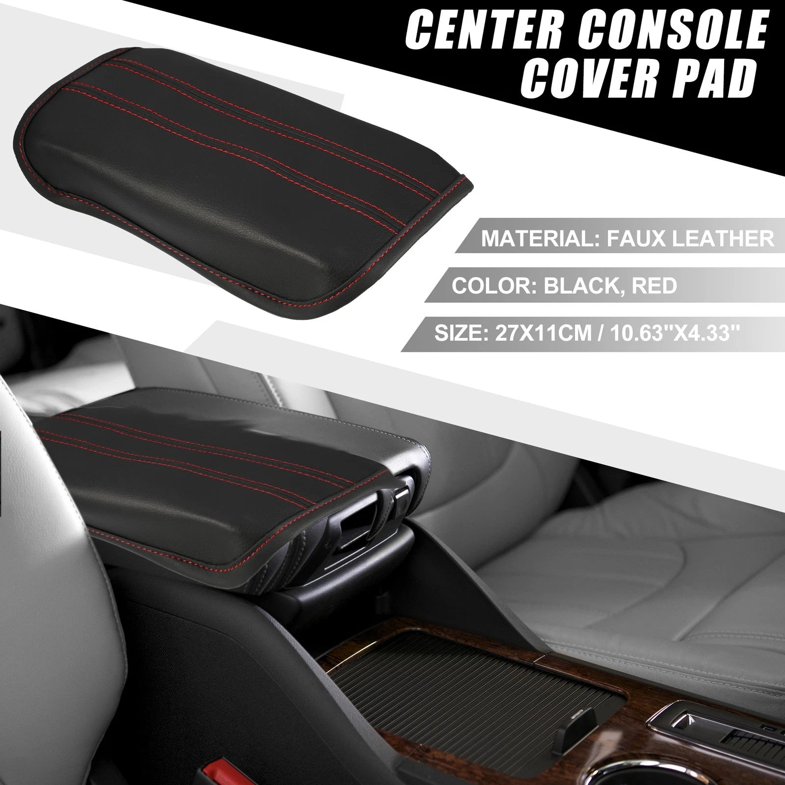 Center Console Armrest Cover for Nissan Qashqai (2020–2021) Black Red